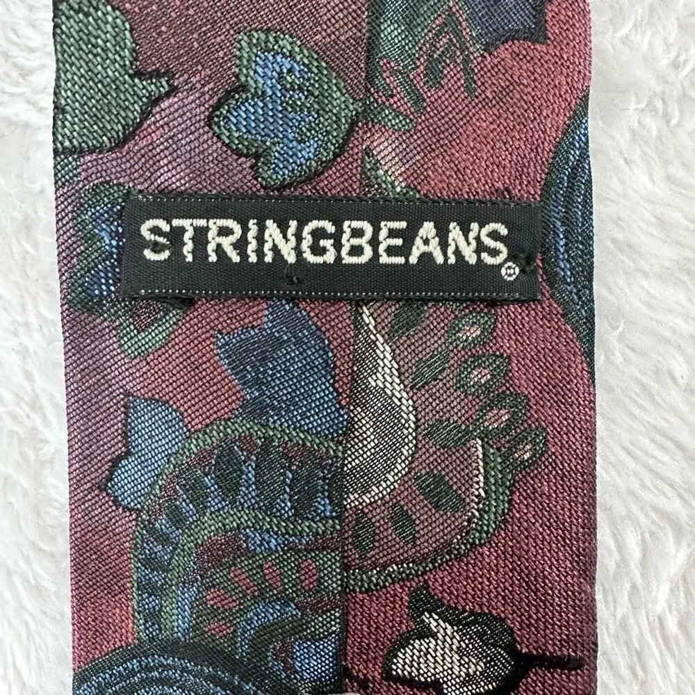 Vintage‎ Stringbeans Men's Skinny Necktie Dark Jewel Tones Abstract Print Retro